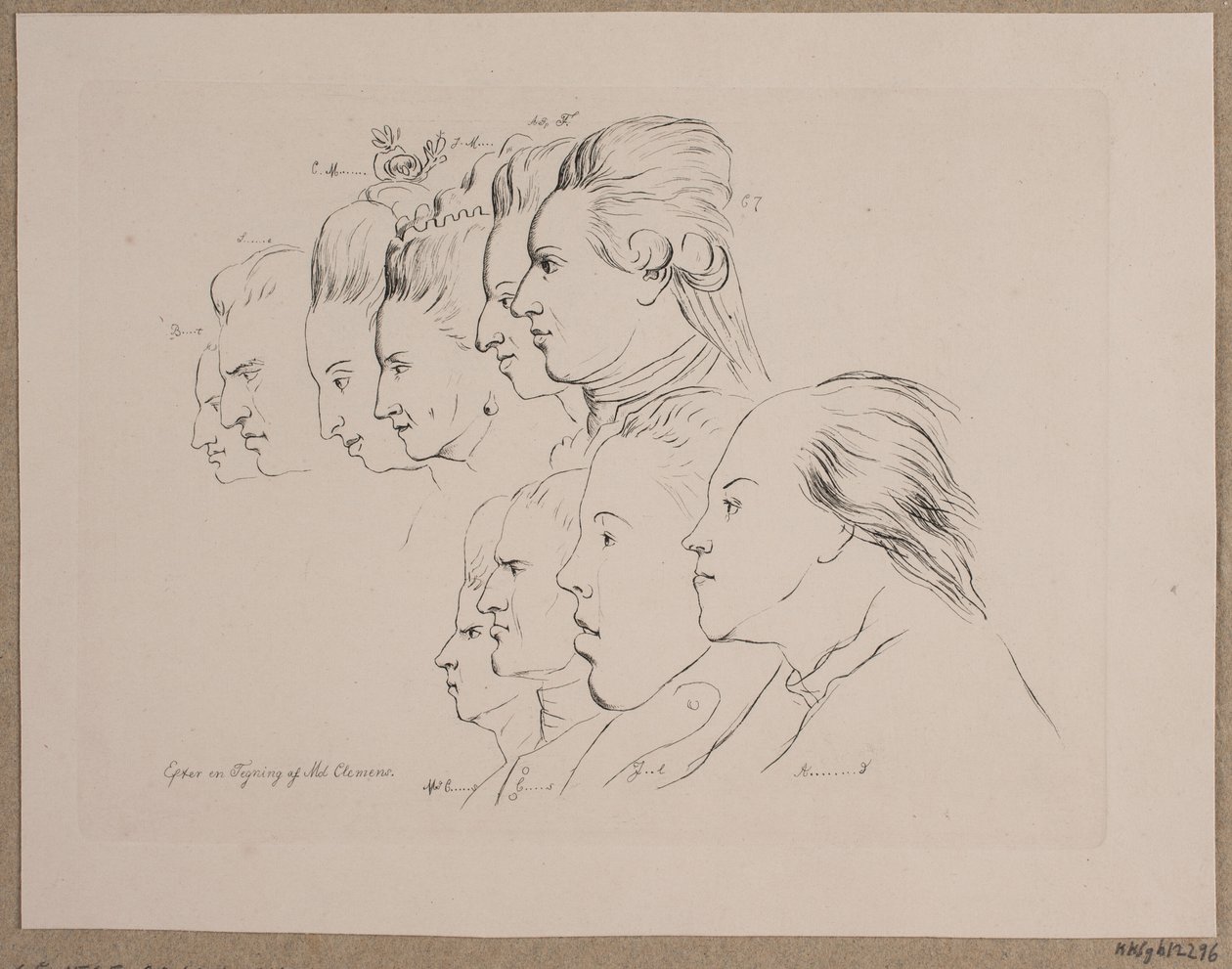 10 retratos: Enevold Brandt, Johann Friedrich Struensee, Caroline Mathilde, Julieane Marie, Príncipe Hereditário Frederik, Christian VII, Marie Jeanne Clemens, J. F. Clemens, Jens Juel e Nicolai Abildgaard de Andreas Peter Madsen