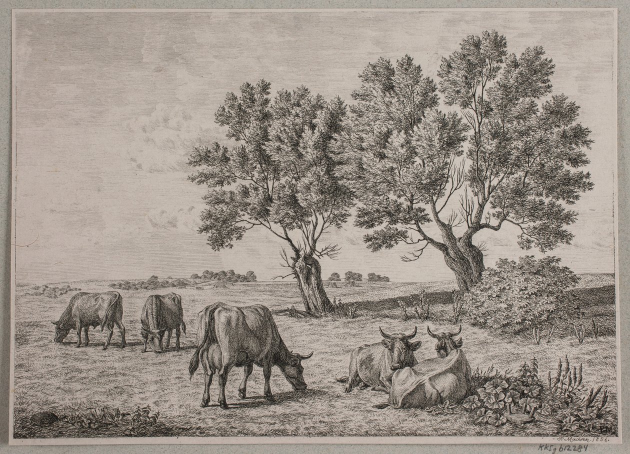 Paisagem com gado pastando de Andreas Peter Madsen