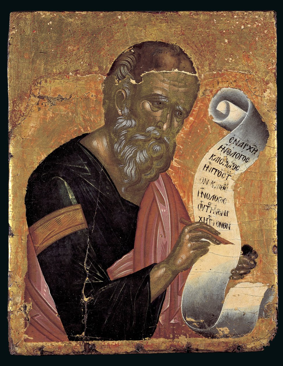 São João, o Teólogo, Escrevendo suas Revelações em um Pergaminho Aberto (tempera de ovo no painel) de Andreas Rico