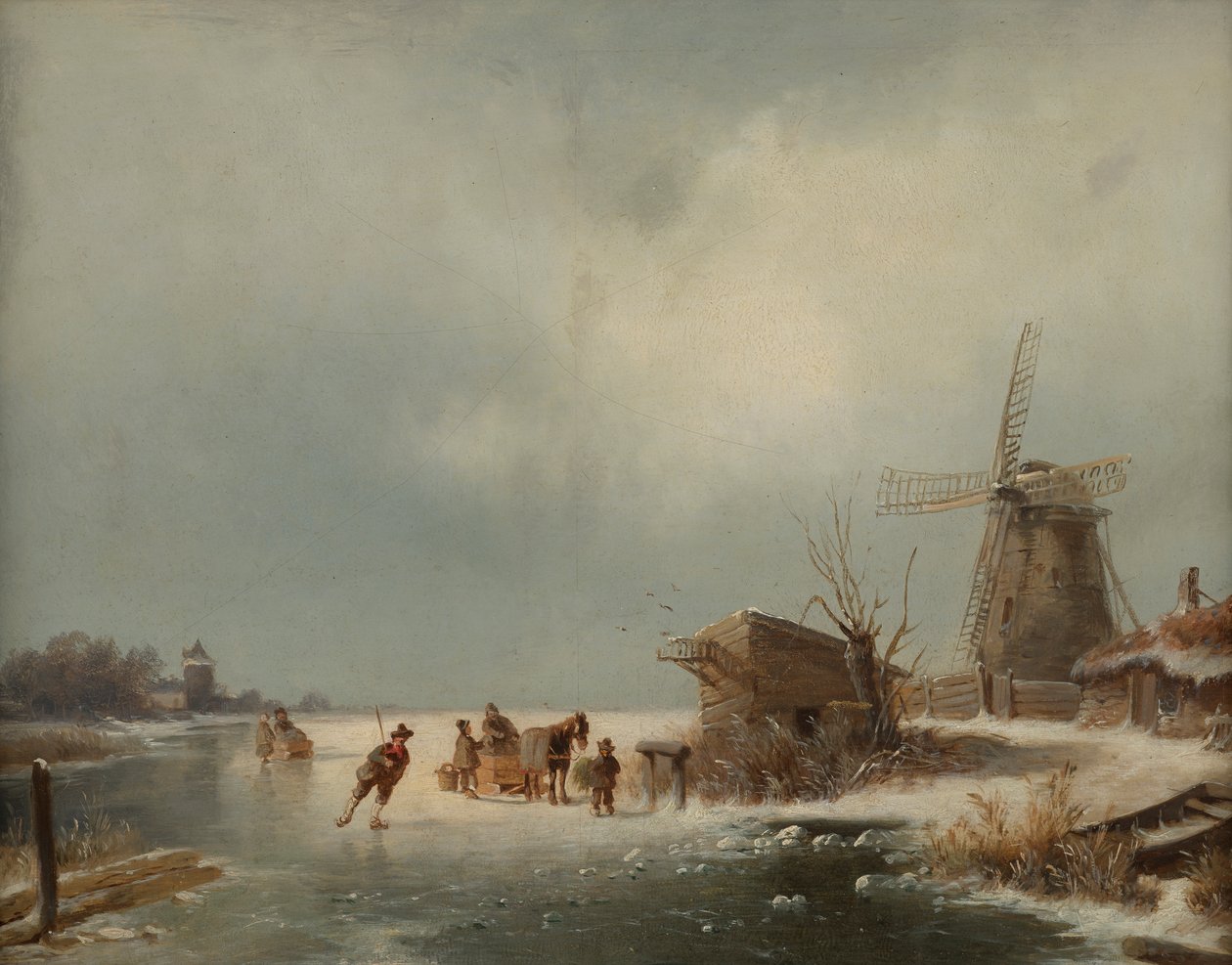 Paisagem de inverno com patinadores no gelo de Andreas Schelfhout
