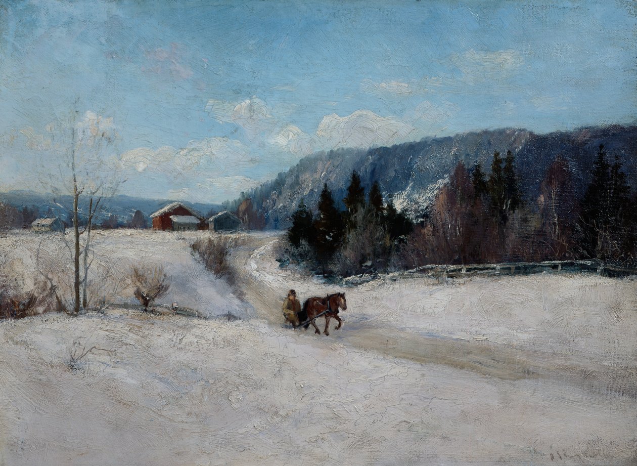 Paisagem de inverno na colina de Skaugum de Andreas Singdahlsen