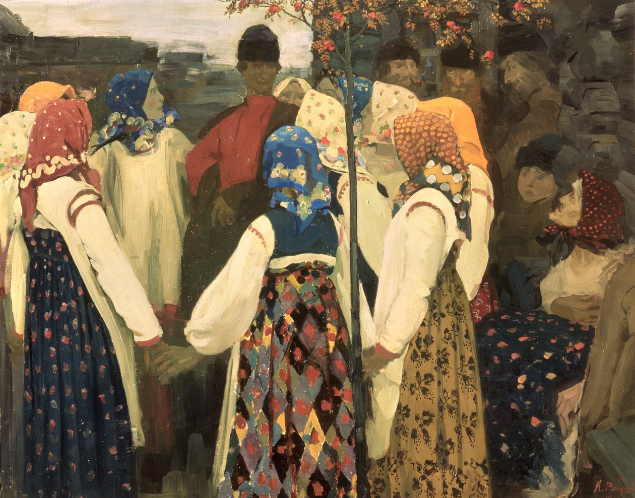 Um rapaz abriu caminho até a dança da garota, 1902 de Andrei Petrovich Ryabushkin
