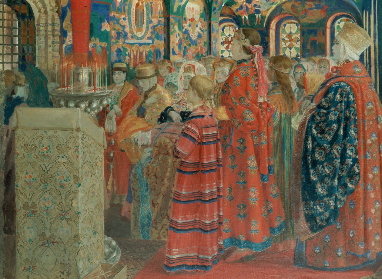 Mulheres Russas do Século XVII na Igreja, 1899 de Andrei Petrovich Ryabushkin