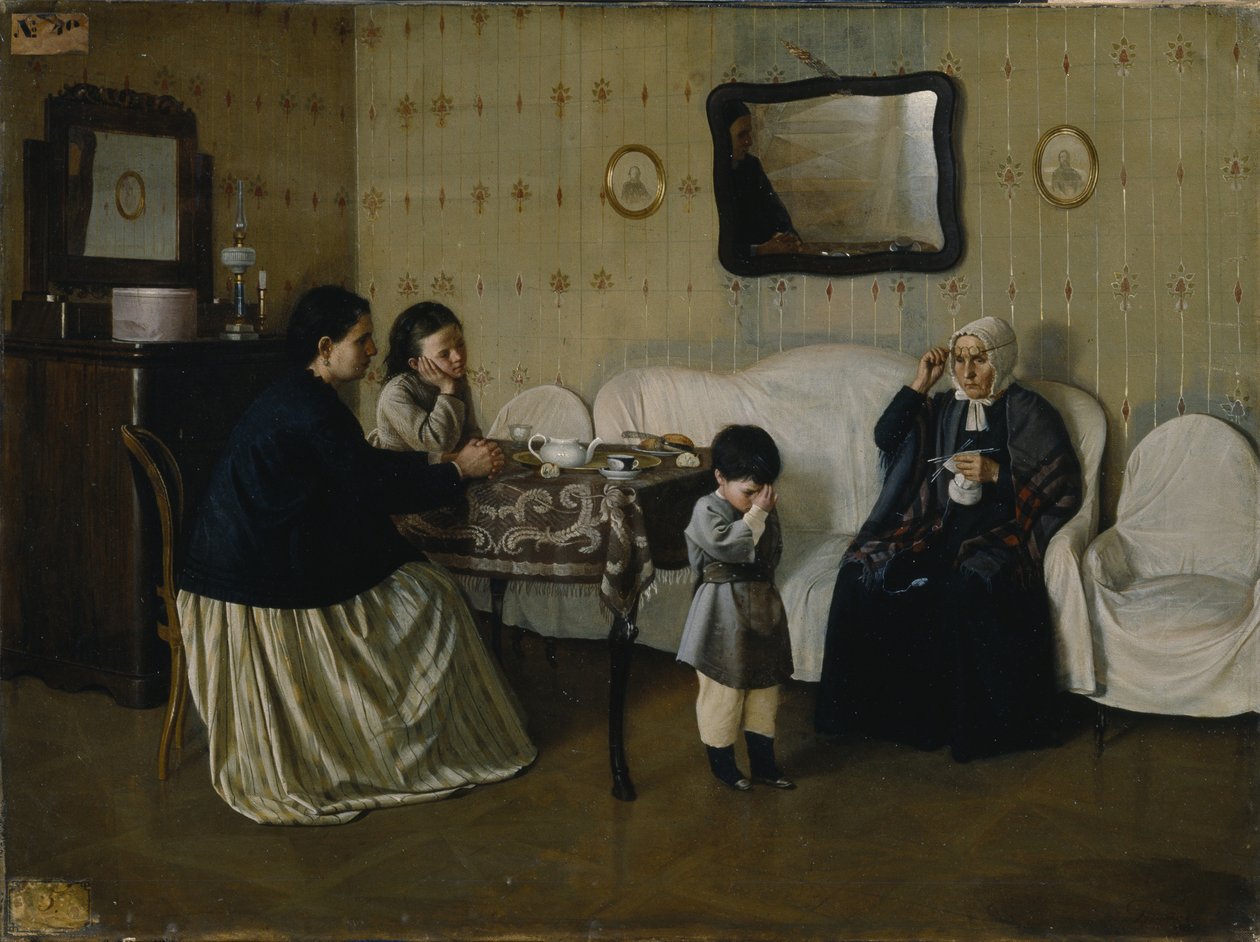 Uma manhã em família. Ensinar a criança a orar, 1871 de Andrei Antipovich Rumyantsev