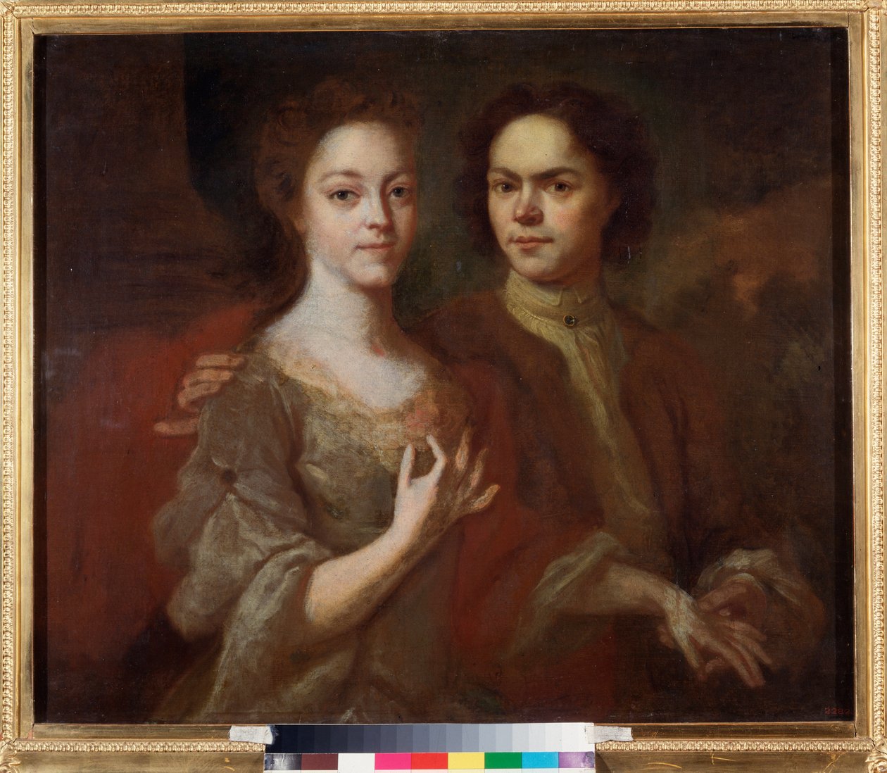 Autoportrait avec son epouse (Auto-retrato com a Mulher) - Peinture de Andrei Matveyevich Matveyev (Matveiev) (1701-1739), huile sur toile, vers 1729 - Art russe, portrait 18e siecle - Museu Estatal da Rússia, São Petersburgo de Andrei Matveyev