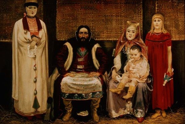 Um Comerciante e sua Família no século XVII de Andrei Petrovich Ryabushkin