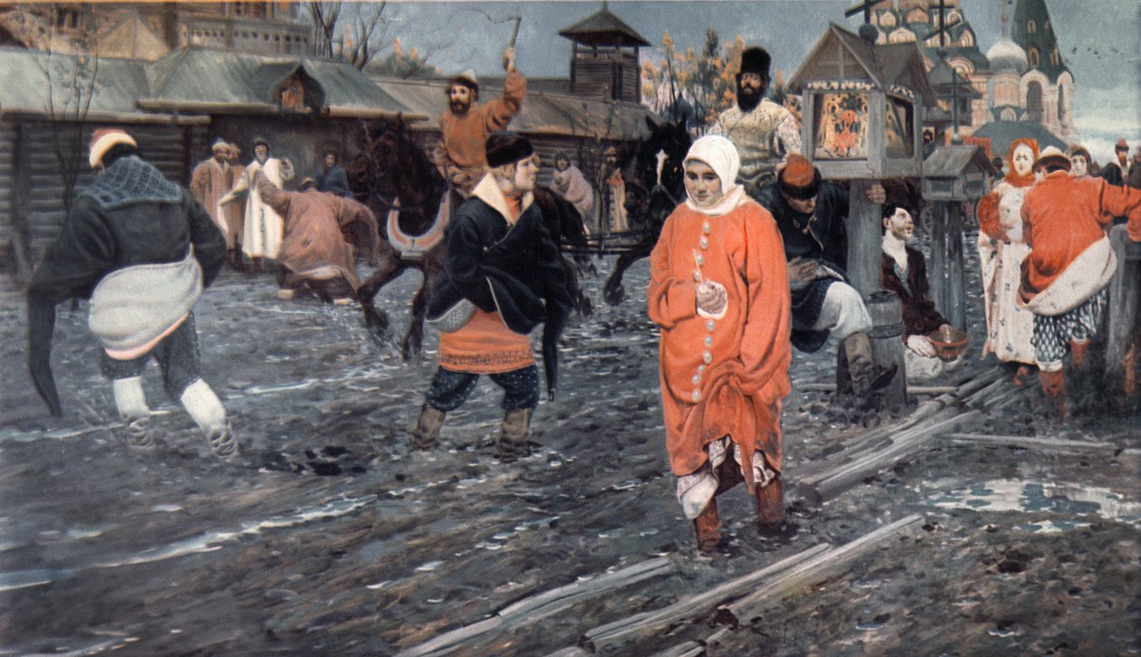 Uma rua de Moscou do século XVII em um feriado, 1895 de Andrei Petrovich Ryabushkin
