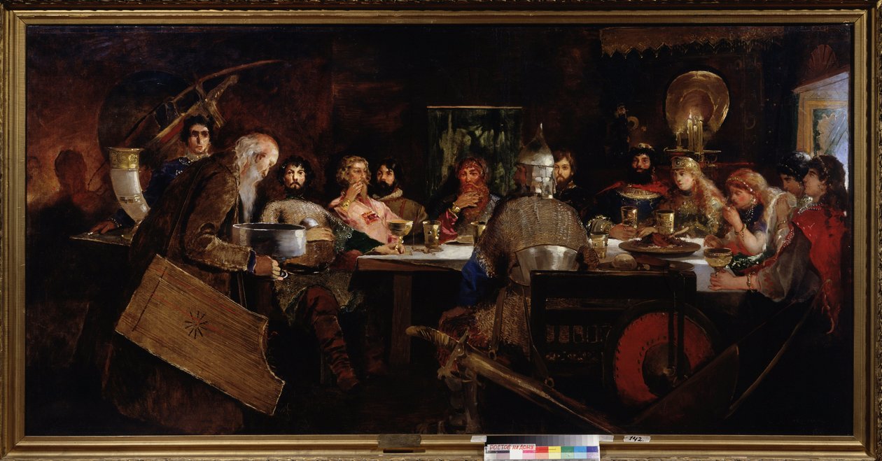 Banquete na casa do Grão-Duque Vladimir o Grande (Vladimir I, também conhecido como Sol Vermelho, 958-1015). Pintura de Andrei Petrovich Ryabushkin (Riabuchkin) (1861-1904), óleo sobre tela de Andrei Petrovich Ryabushkin