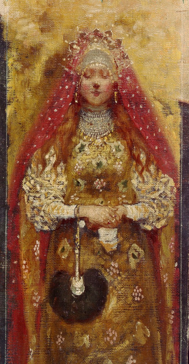 Boyard woman (boiard, boiar). Detalhe. Pintura de Andrei Petrovich Ryabushkin (Riabuchkin) (1861-1904), óleo sobre tela de Andrei Petrovich Ryabushkin