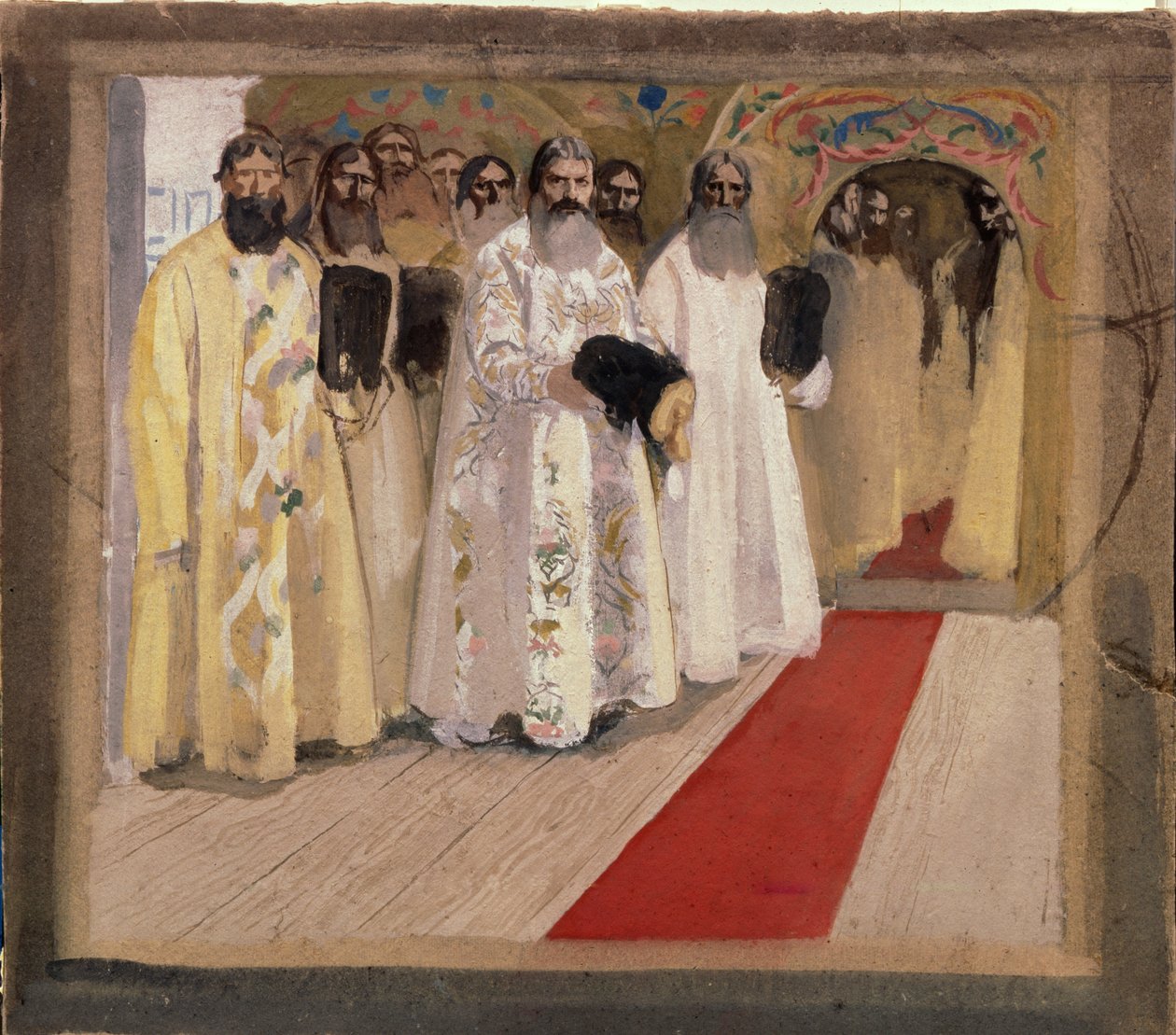 Esperando o czar. Boyars (boiards, boiars), no Ducado de Moscou, estão esperando para receber o czar Alexis I da Rússia, conhecido como o czar muito pacífico (1629-1676). Obra de Andrei Petrovich Ryabushkin (Riaboutchkine) (1861-1904) de Andrei Petrovich Ryabushkin