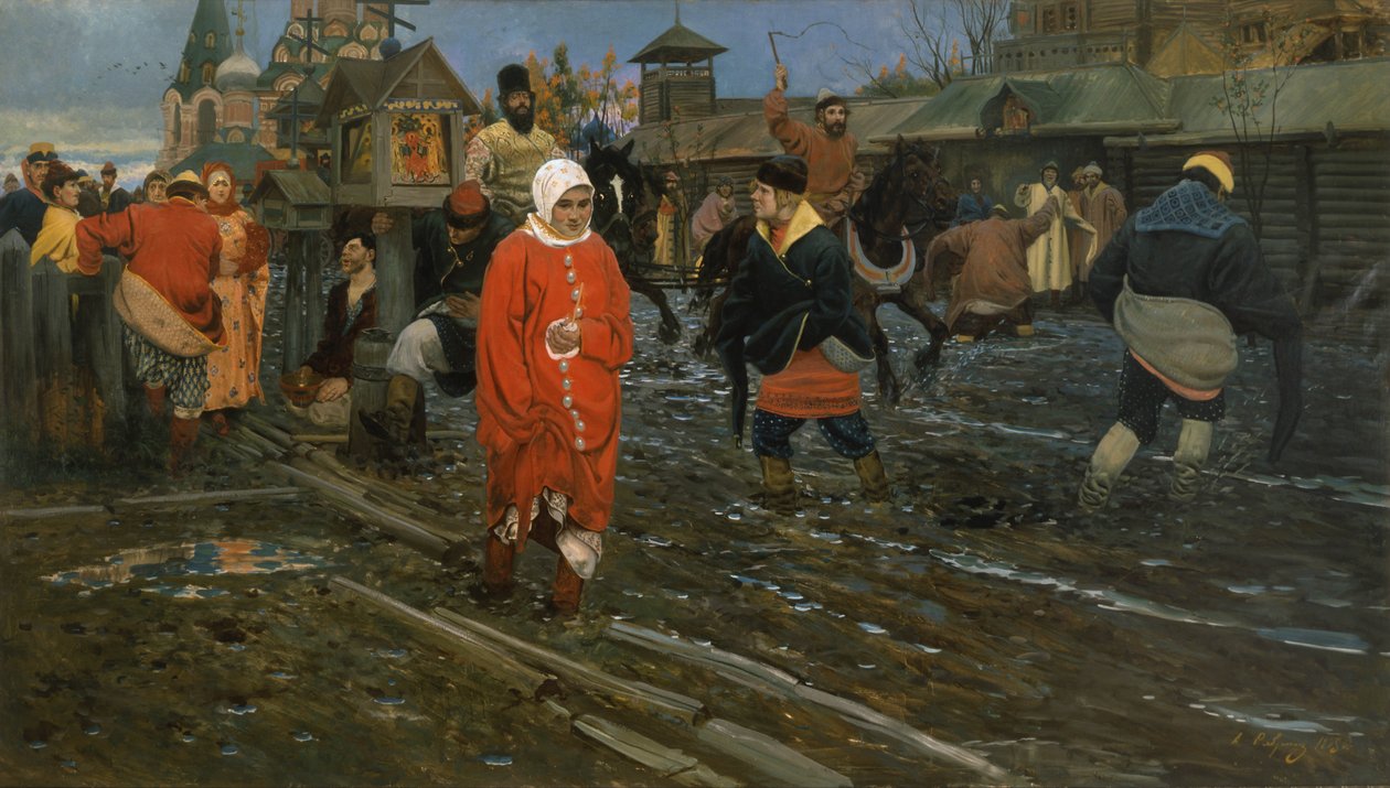 Uma rua de Moscovo do século XVII num feriado de Andrei Petrovich Ryabushkin