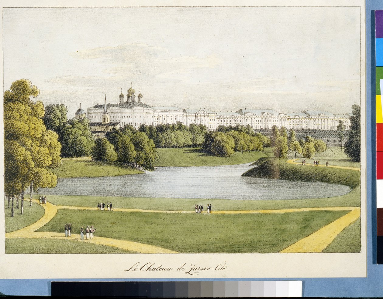 ""O Palácio de Catarina em Tsarskoye Selo"" de Andrei Yefimovich Martynov (1768-1826), Litografia, aquarela de Andrei Yefimovich Martynov