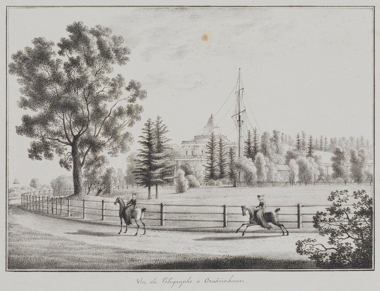 Vista do Pavilhão de Tobogã e do Telégrafo em Oranienbaum, 1821-1822 de Andrei Yefimovich Martynov