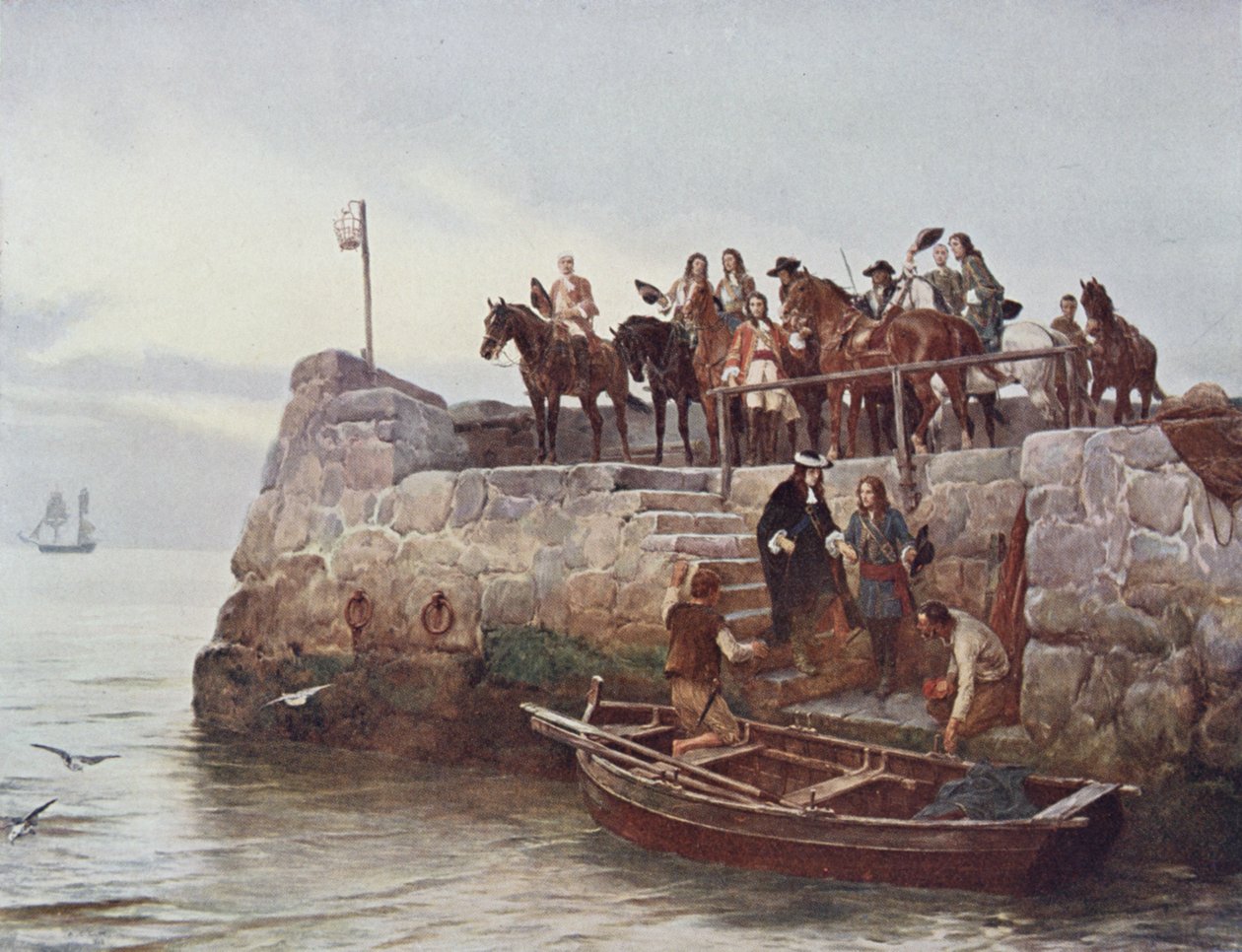 Uma causa perdida! O vôo de James II (1633-1701) após a batalha de Boyne em 1690, ilustração de "Batalhas britânicas em terra e mar", editado por Sir Evelyn Wood (1838-1919) 1915 de Andrew Carrick Gow