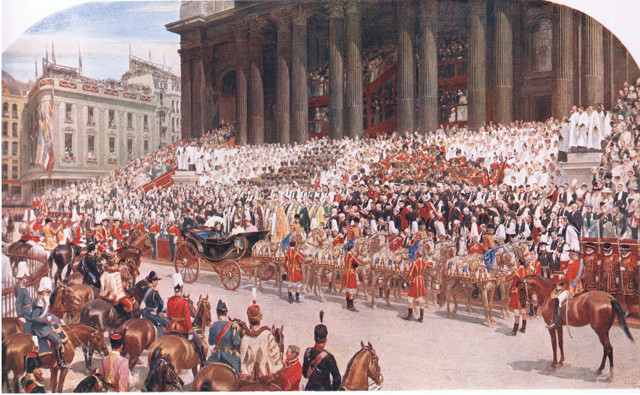 Catedral de São Paulo: Rainha Victorias Jubileu de diamante 22 de junho de 1897, de Cassells História do povo britânico publicado pela Waverley Book Company Limited, c.1940 de Andrew Carrick Gow