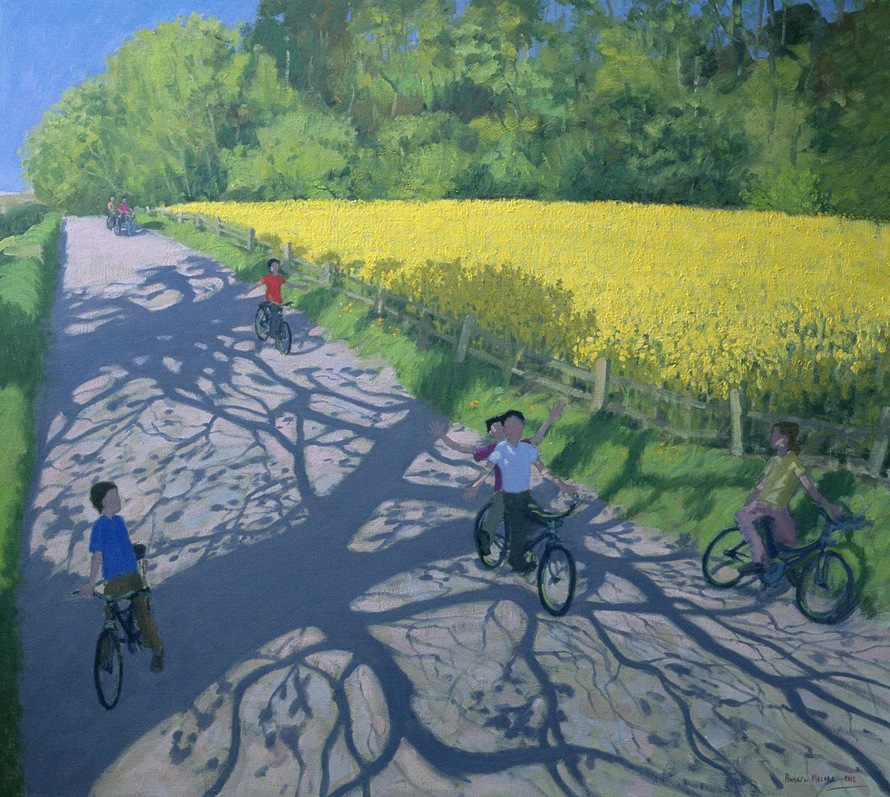 Ciclistas e campo amarelo, Kedleston, Derby de Andrew Macara