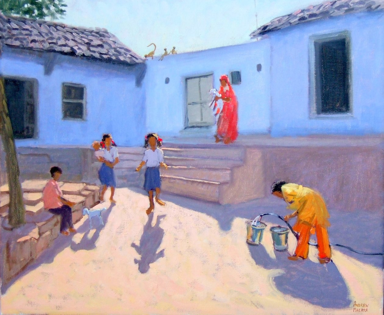 Enchimento De Baldes De Água, Rajastão, Índia de Andrew Macara