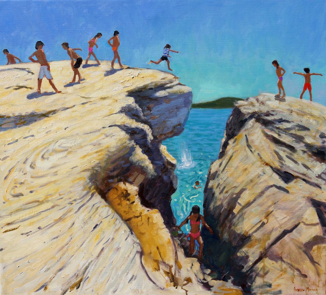 Saltando as rochas, placas, Skiathos, 2015, de Andrew Macara