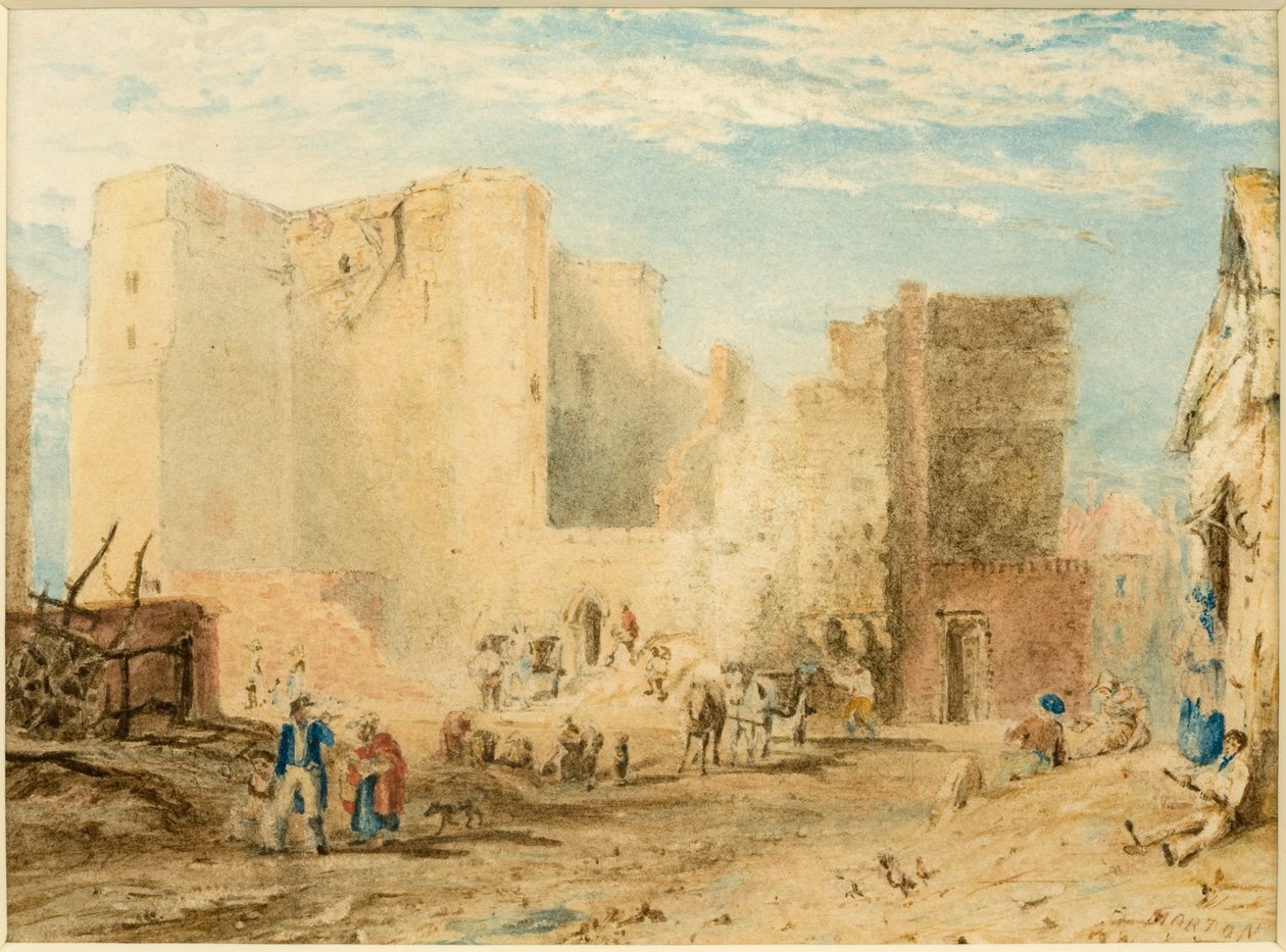A demolição do novo portão, Newcastle upon Tyne 1823 (tinta) de Andrew Morton