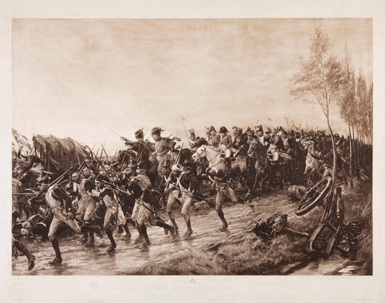 Depois de Waterloo: Every Man for Himself, 1890 (fotogravura em sépia) de Andrew Carrick Gow