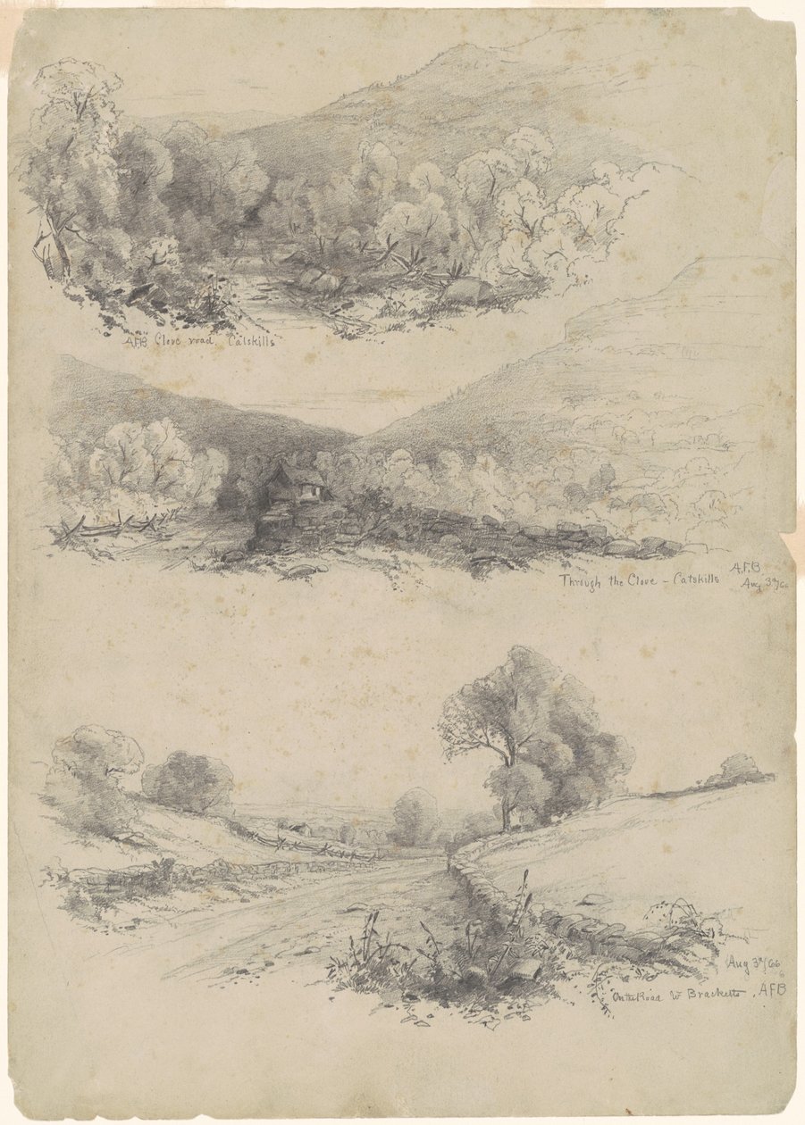 Estrada do Cravo, Catskills; Através do Cravinho — Catskills; e A caminho de Bracketts [reto] de Andrew Fisher Bunner
