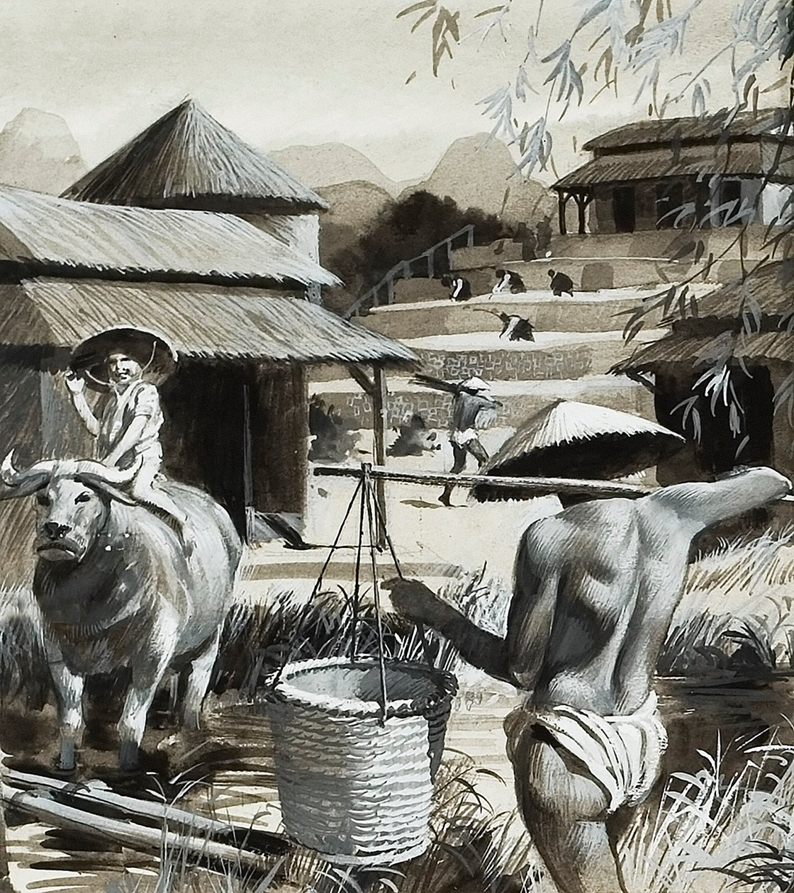 Agricultura na China (guache sobre papel) de Andrew Howat