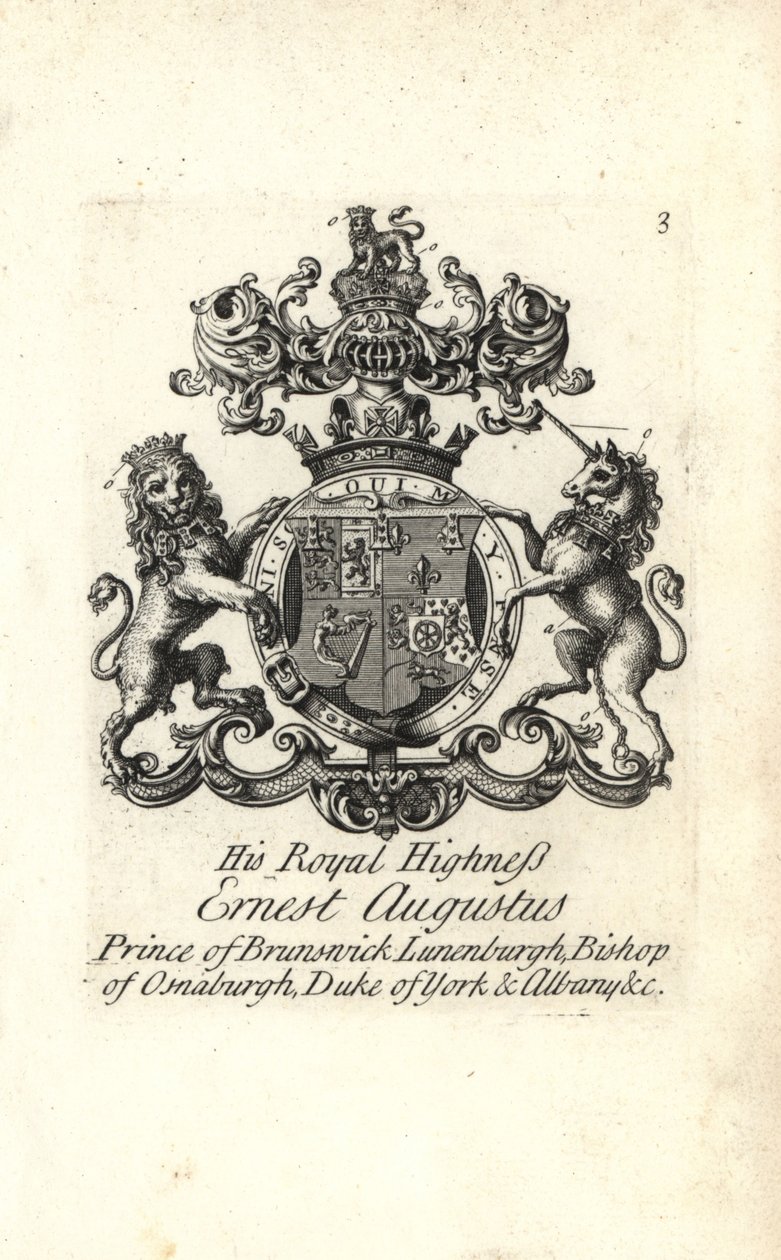 Brasão e brasão de Ernest Augustus, Príncipe de Brunswick Luneburg, Bispo de Osnaburgh, Duque de York e Albany de Andrew Johnston