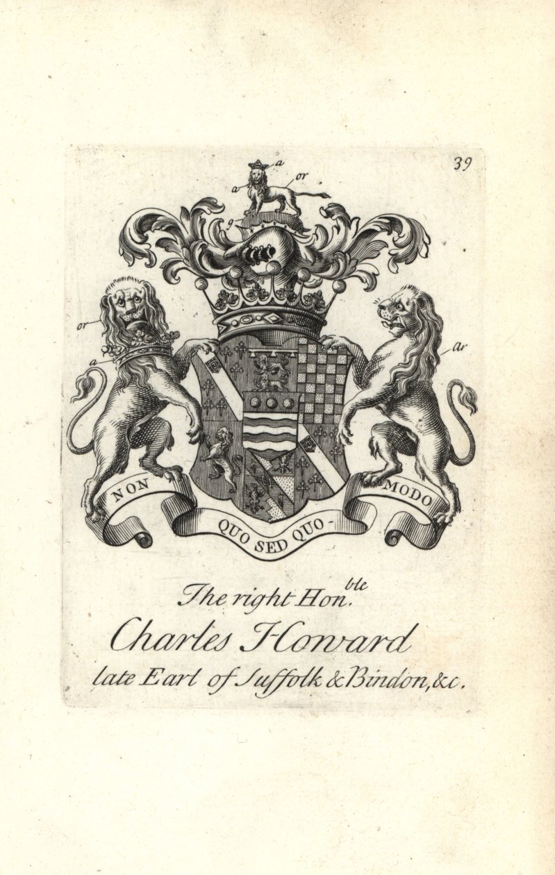 Brasão e brasão do honorável Charles Howard, 9º Conde de Suffolk e Bindon de Andrew Johnston