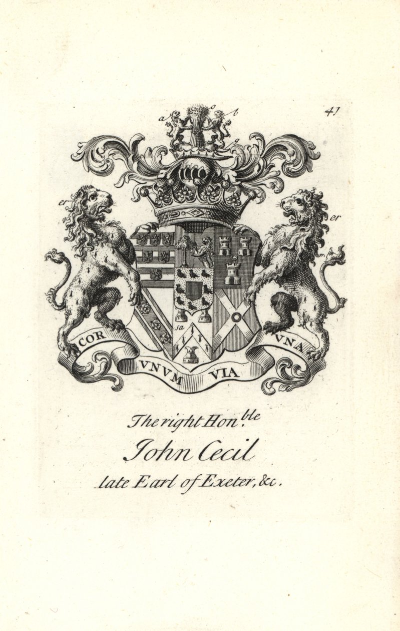 Brasão e brasão do honorável John Cecil, 6º Conde de Exeter de Andrew Johnston