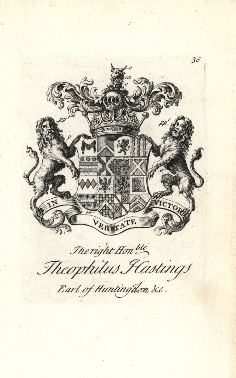 Brasão e brasão do honorável Theophilus Hastings, 9º Conde de Huntingdon de Andrew Johnston