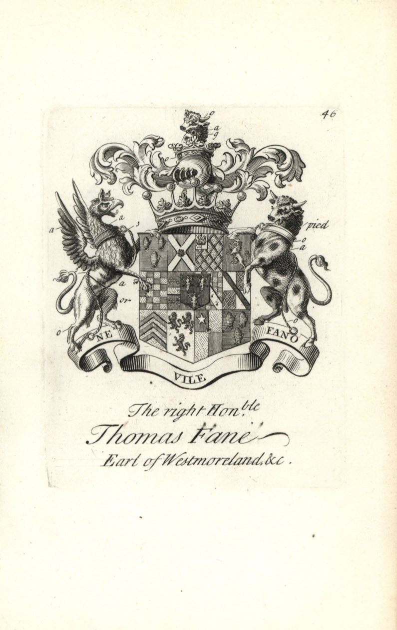 Brasão e brasão do honorável Thomas Fane, 8º Conde de Westmoreland de Andrew Johnston