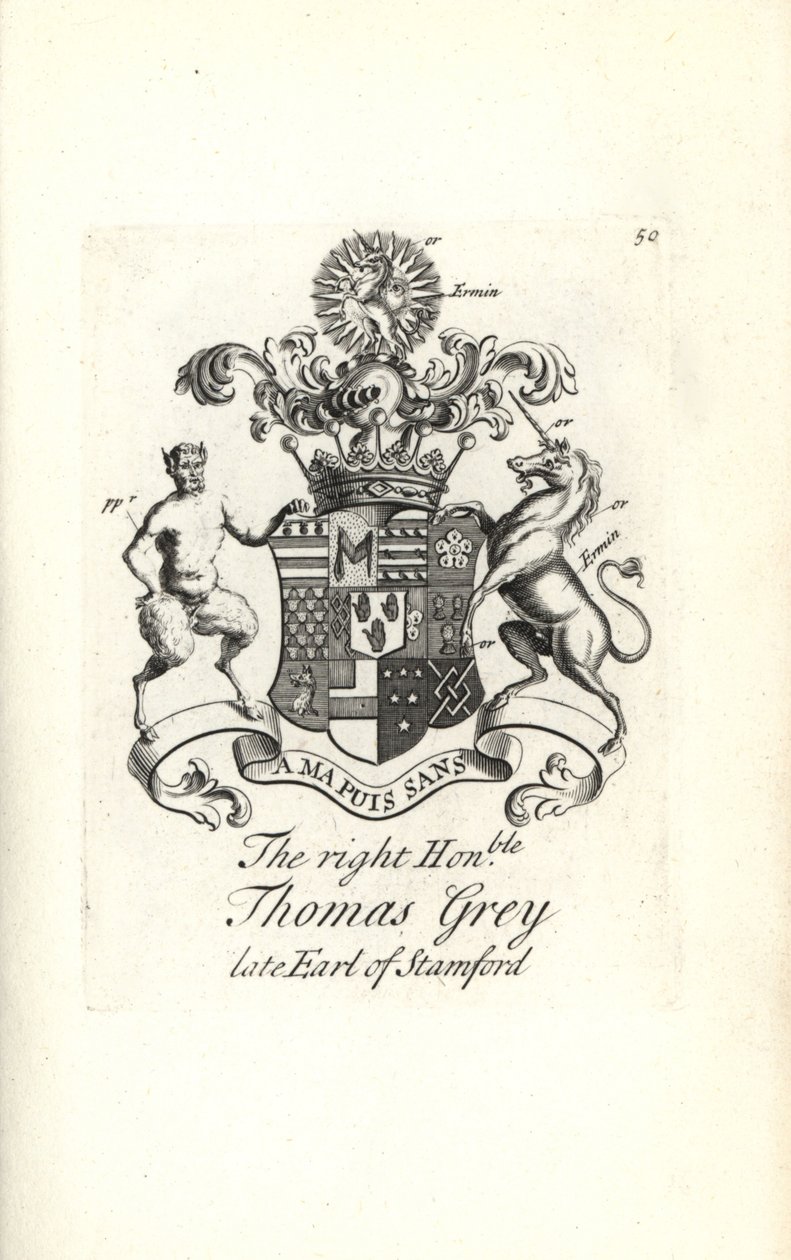 Brasão e brasão do honorável Thomas Grey, 2º Conde de Stamford de Andrew Johnston