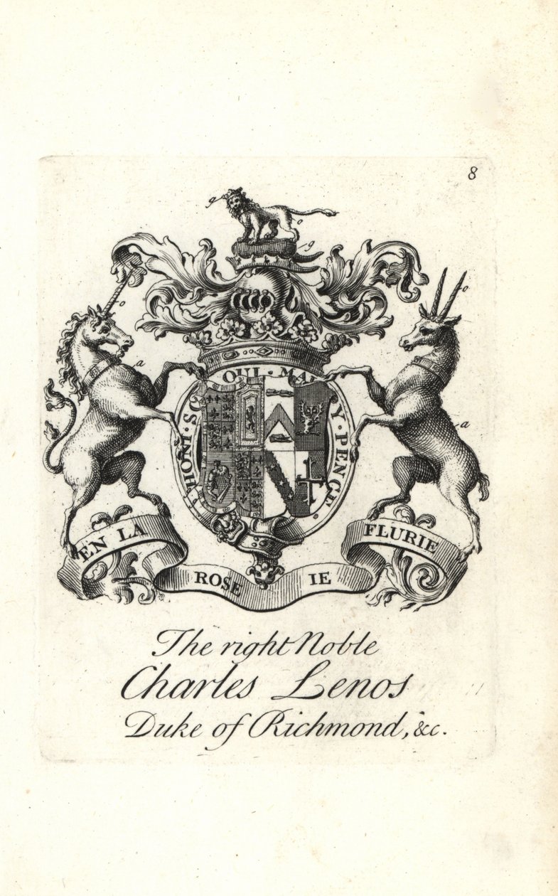 Brasão e brasão do nobre Charles Lenos ou Charles Lennox de Andrew Johnston