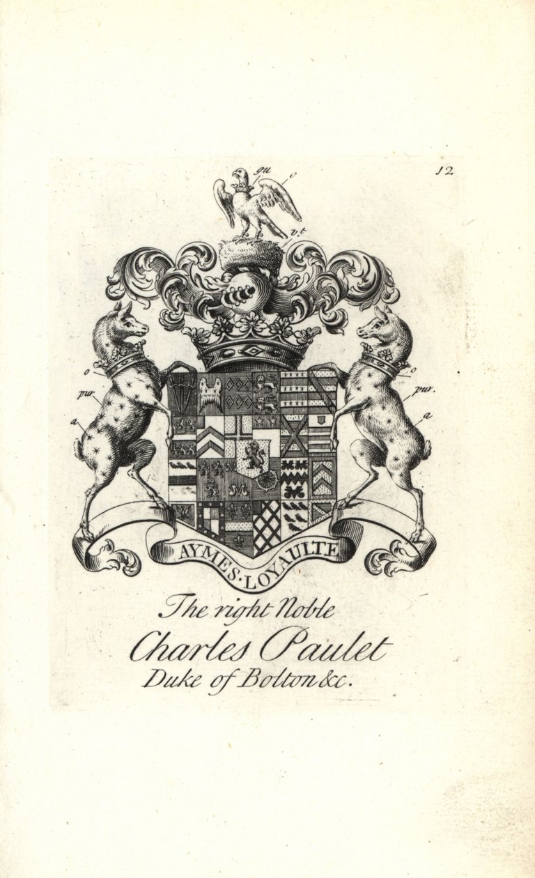 Brasão e brasão do nobre direito Charles Powlett, 3º Duque de Bolton de Andrew Johnston