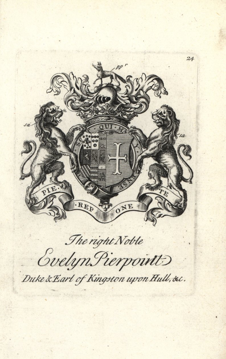 Brasão e brasão da nobre Evelyn Pierpoint, Duque e Conde de Kingston upon Hull de Andrew Johnston