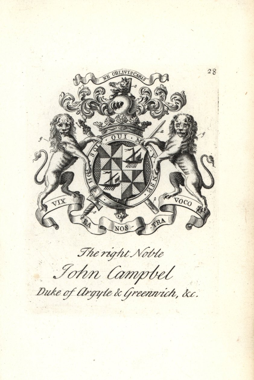 Brasão e brasão do nobre John Campbell, 2º Duque de Argyll e Greenwich, de Andrew Johnston