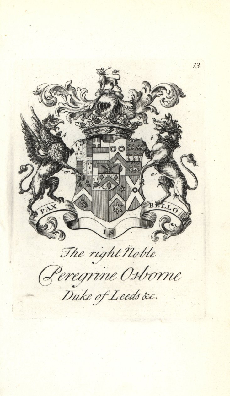 Brasão e brasão do nobre Peregrino Osborne, 2º Duque de Leeds de Andrew Johnston