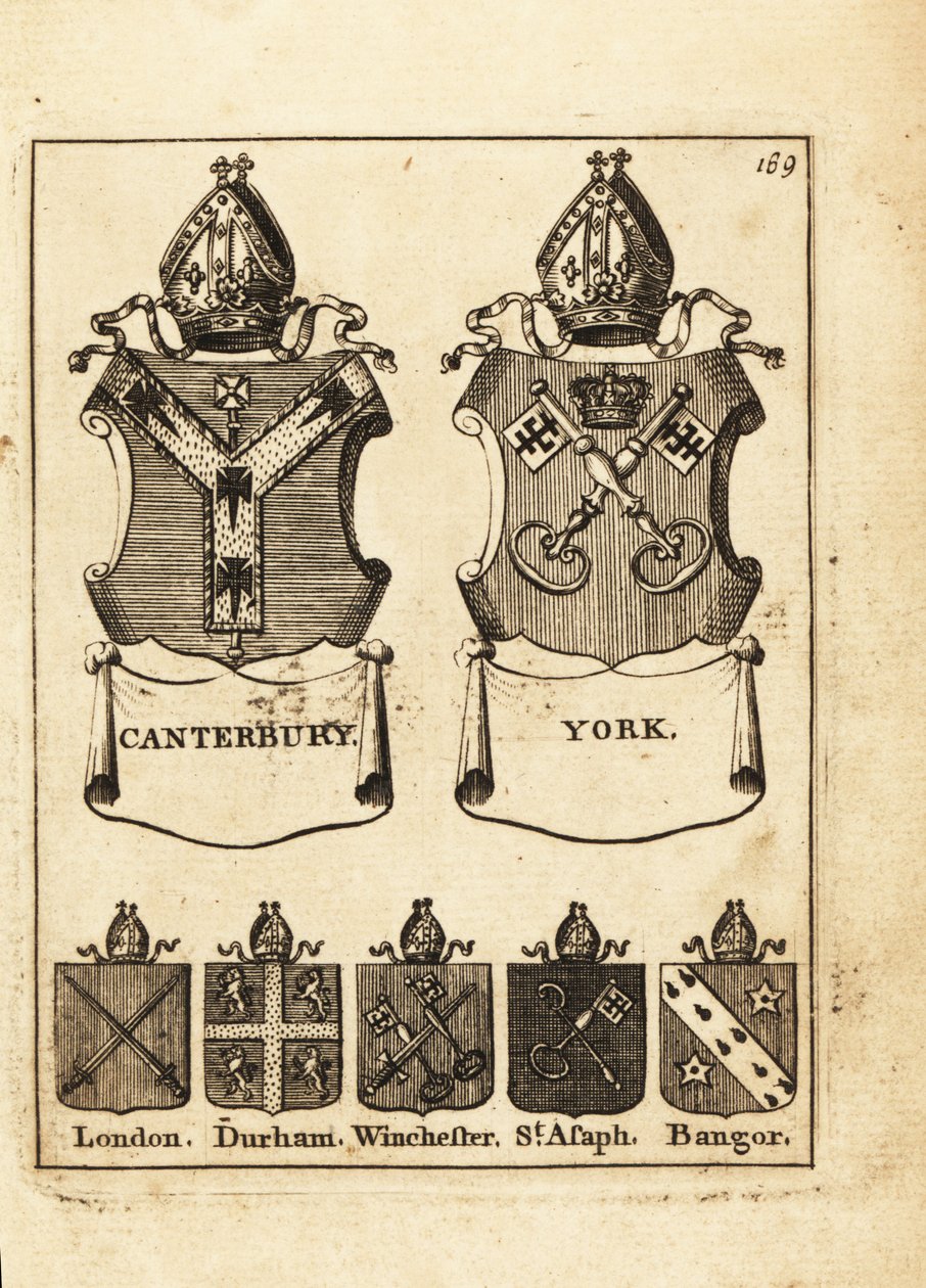 Brasão dos Bispos de Canterbury, York, Londres, Durham, Winchester, St. de Andrew Johnston