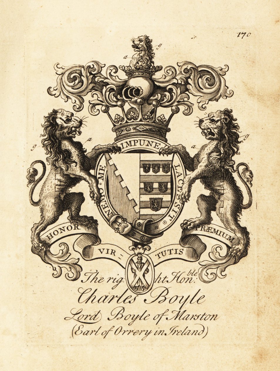 Brasão do Honorável Charles Boyle, Lord Boyle de Marston, 4º Conde de Orrery na Irlanda de Andrew Johnston