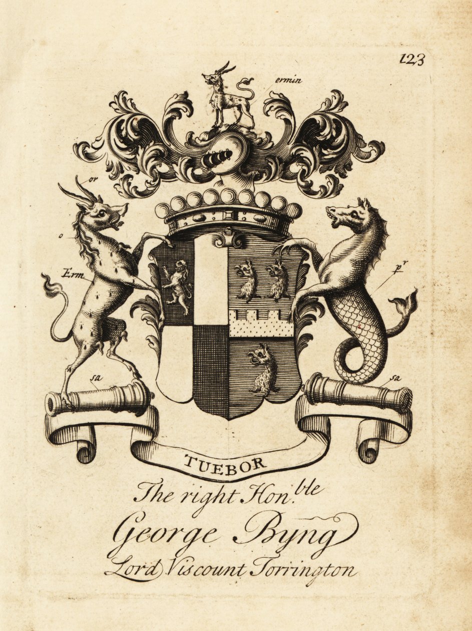 Brasão de armas do honorável George Byng, Lord 1st Viscount Torrington, de Andrew Johnston