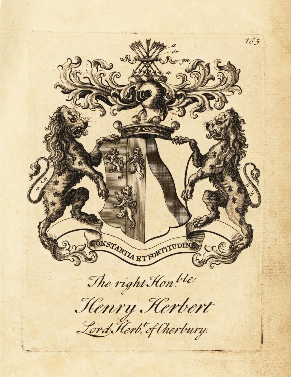 Brasão do honorável honorável Henry Herbert, Lorde Herbert de Cherbury, Barão Herbert de Cherbury (ou Chirbury) de Andrew Johnston