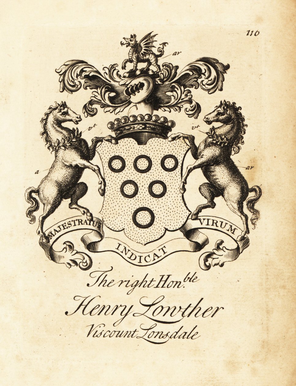 Brasão do Honorável Honorável Henry Lowther, 3º Visconde Lonsdale (1694-1751) de Andrew Johnston