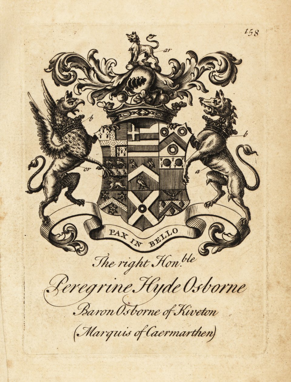 Brasão do Honorável Peregrino Hyde Osborne, 2º Duque de Leeds, Visconde Osborne, Conde de Danby, Marquesa de Carmarthen de Andrew Johnston