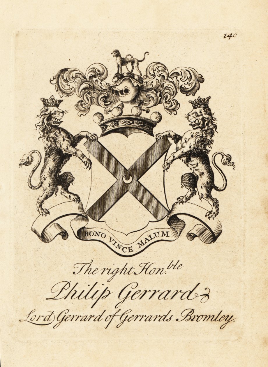 Brasão do honorável Philip Gerrard, Lorde Gerrard de Gerrards Bromley, 7º Barão Gerard de Andrew Johnston