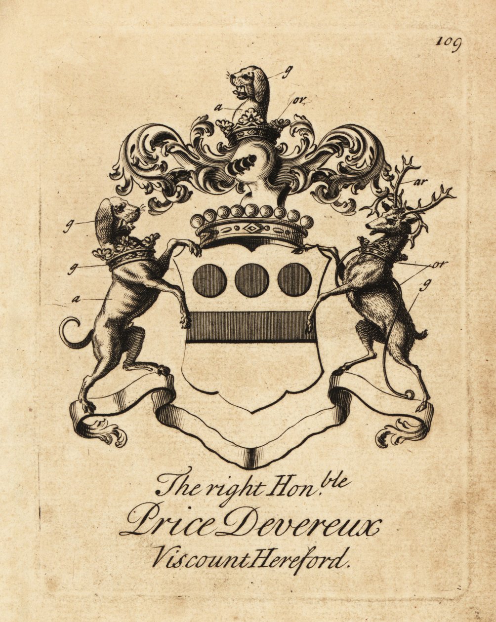 Brasão de armas do Honorável Preço Devereux, 9º Visconde Hereford (1664-1740) de Andrew Johnston