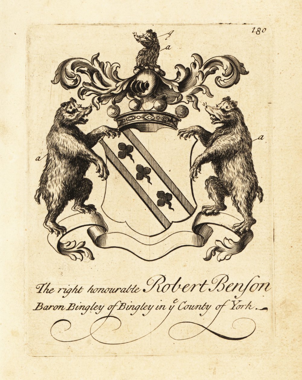 Brasão do honorável Robert Benson, Barão Bingley de Bingley, no Condado de York de Andrew Johnston