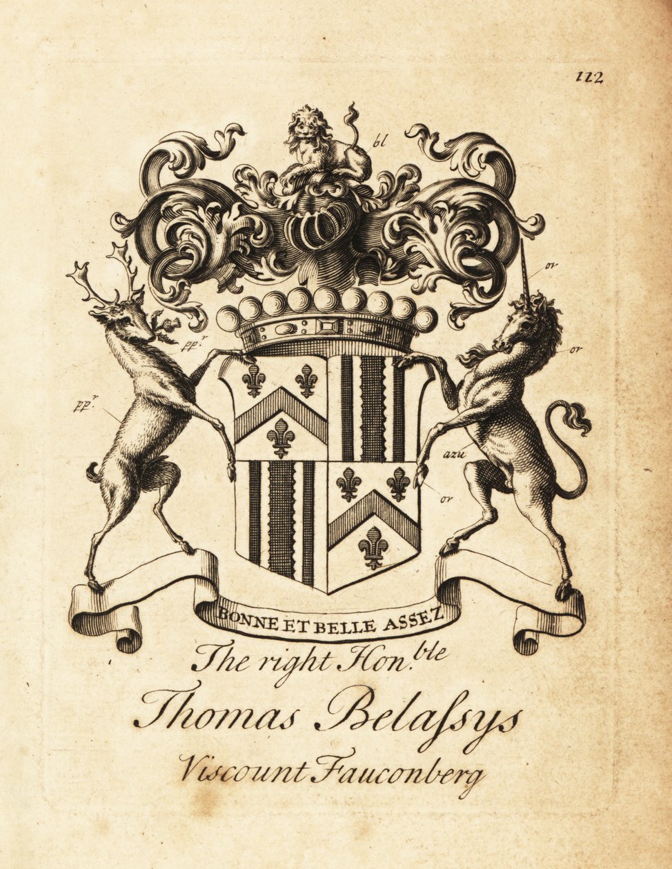 Brasão do Honorável Thomas Belasyse, Earl Fauconberg ou Thomas Belassys, Visconde Fauconberg (1699-1774) de Andrew Johnston