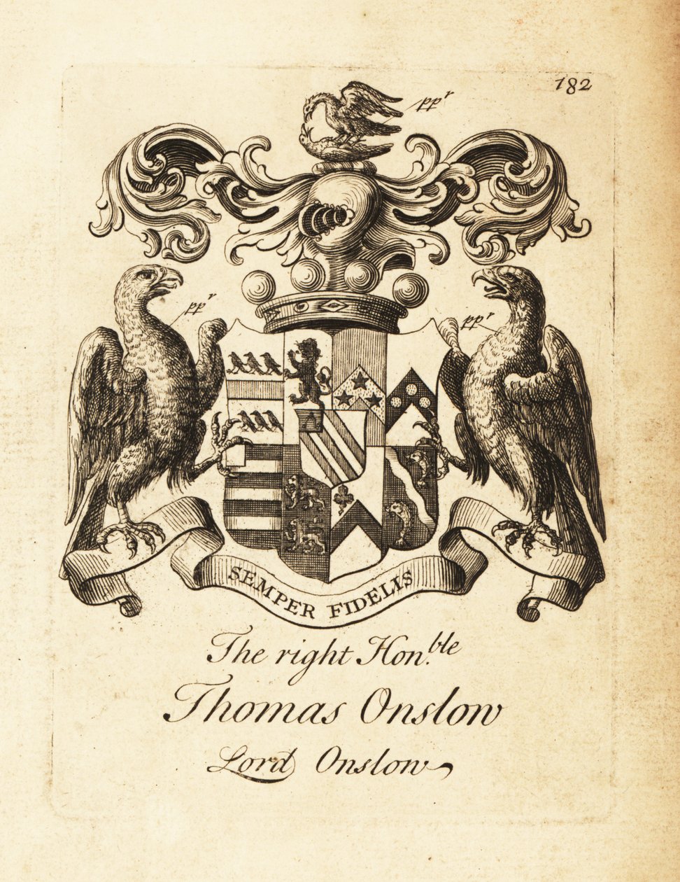Brasão do Honorável Thomas Onslow, Senhor Onslow, 2º Barão Onslow de Andrew Johnston
