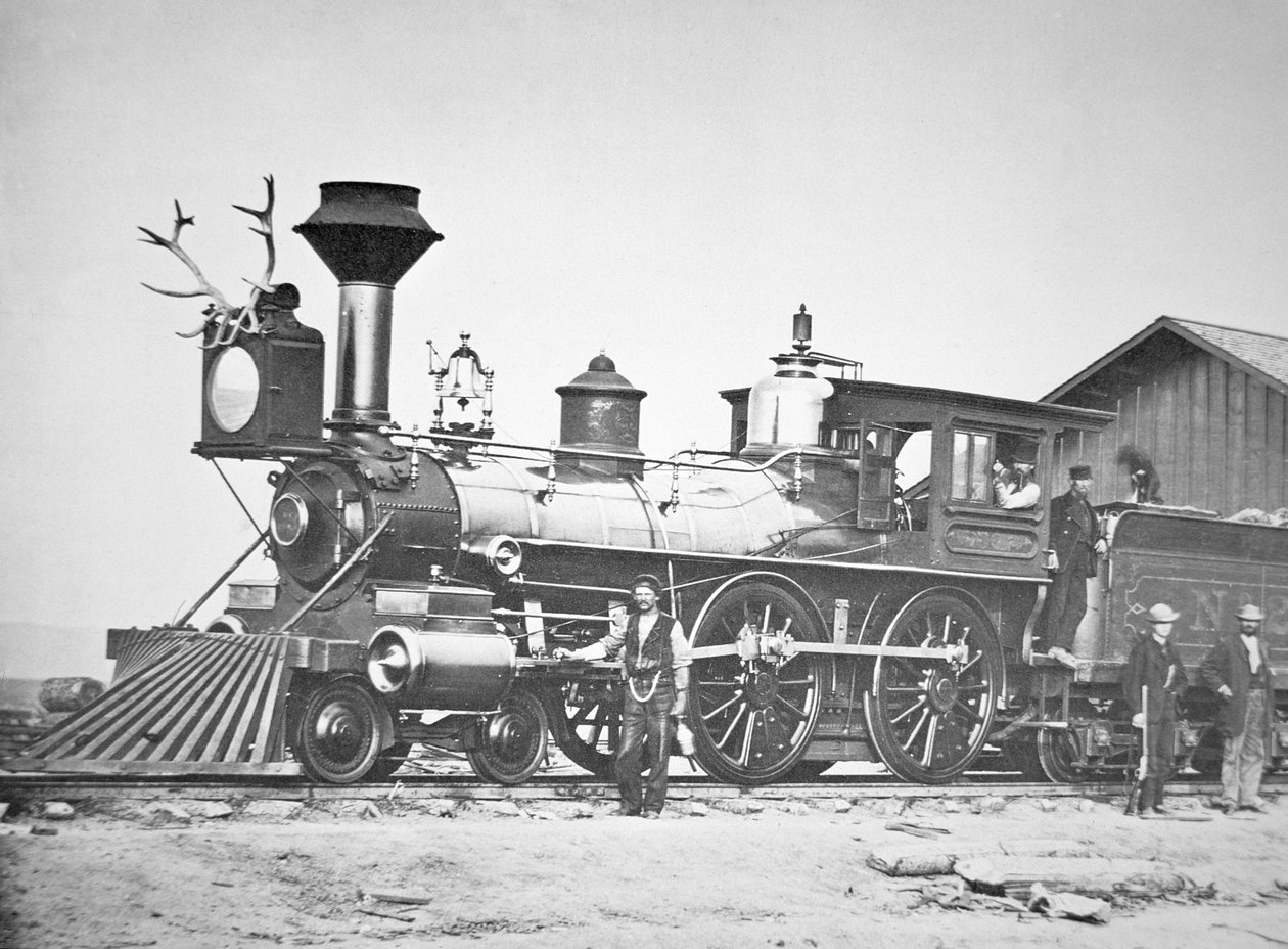 Locomotiva número 23 na estação de Wyoming novo Little Laramie River, Wyoming de Andrew Joseph Russell