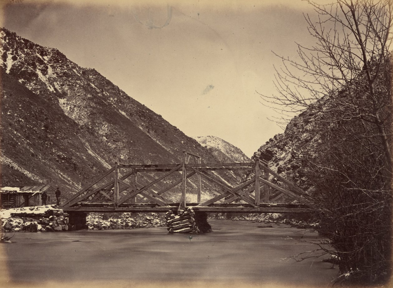 Placa 42. Ponte Mormon Turnpike, Boca do Cânion Weber, 1869 (foto) de Andrew Joseph Russell